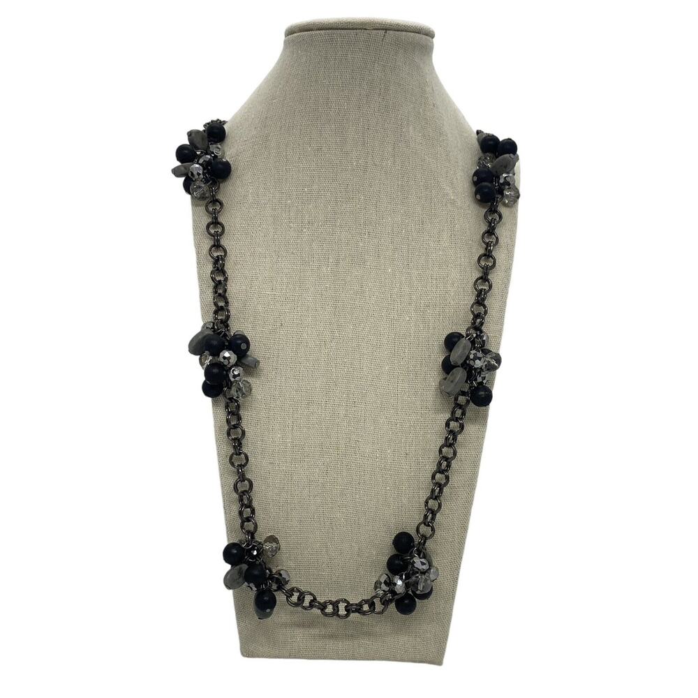St. Emerald 36" Necklace Black Chain Faceted Black Silver Cluster Beads Fashion - Picture 13 of 13